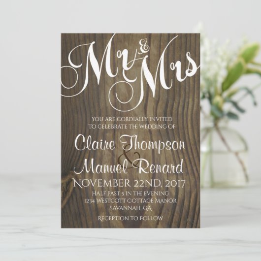 Rustic Wood Calligraphy Huwelijksuitnodiging Kaart (Staand voorkant)