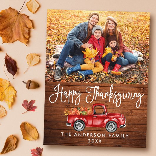 Rustic Wood Calligraphy Thanksgiving Truck Photo Briefkaart