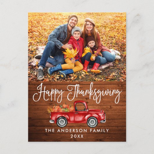 Rustic Wood Calligraphy Thanksgiving Truck Photo Briefkaart (Voorkant)