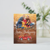 Rustic Wood Calligraphy Thanksgiving Truck Photo Briefkaart (Staand voorkant)