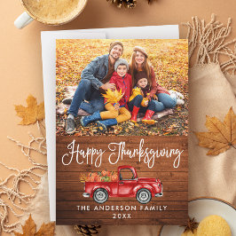 Rustic Wood Calligraphy Thanksgiving Truck Photo Feestdagenkaart