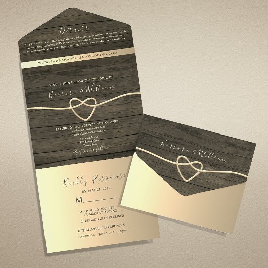 Rustic Wood Calligraphy Wedding All In One Uitnodiging