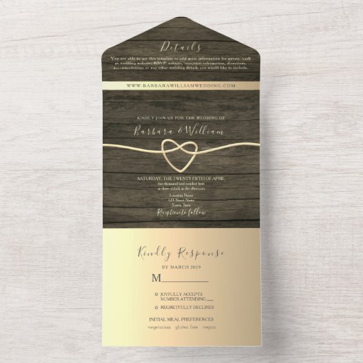 Rustic Wood Calligraphy Wedding All In One Uitnodiging (Binnen)