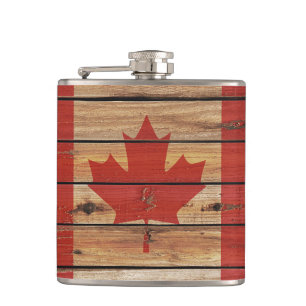 Rustic Wood Canada Flag Heupfles