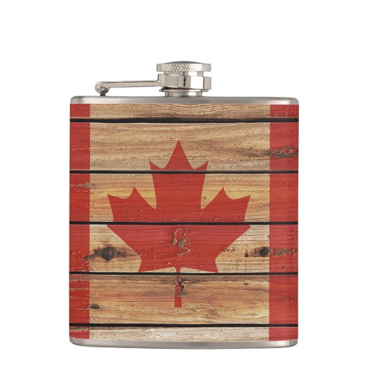 Rustic Wood Canada Flag Heupfles (Voorkant)