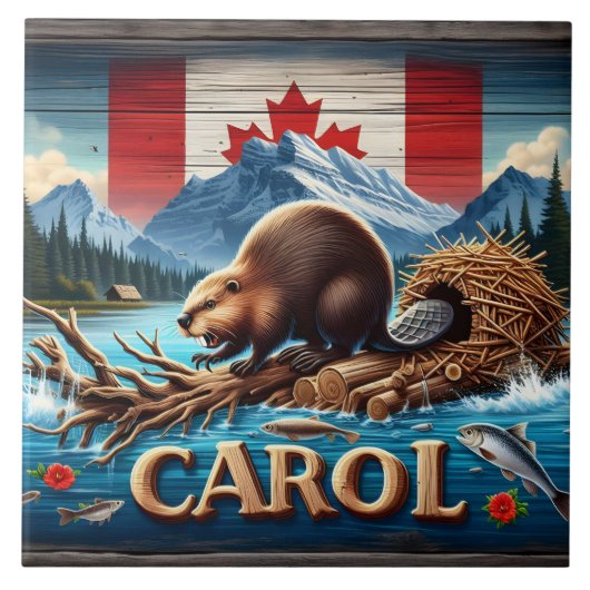 Rustic Wood, Canadese Bever, Oceaan Tegeltje (Voorkant)