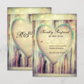 Rustic Wood Carved Heart Wedding RSVP-kaarten RSVP Kaartje (Voorkant / Achterkant)