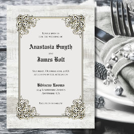 Rustic Wood Carved Lijst Wedding Invitation Kaart