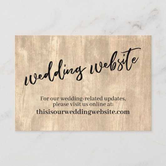Rustic Wood & Casual handschrift Wedding Website Informatiekaartje (Voorkant)