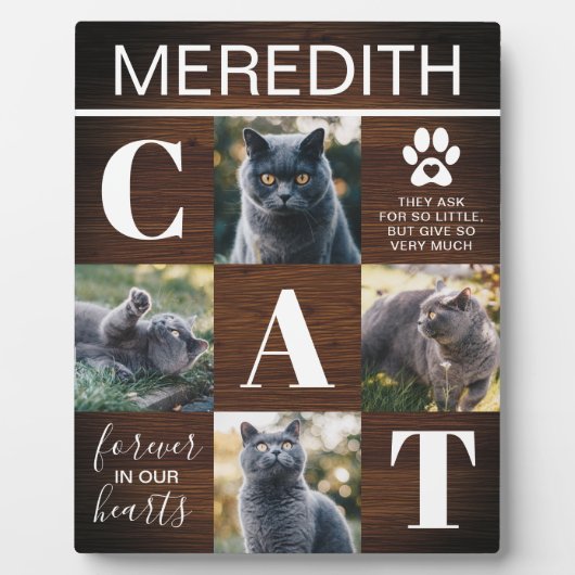 Rustic Wood Cat Memorial Photo Fotoplaat (Voorkant)
