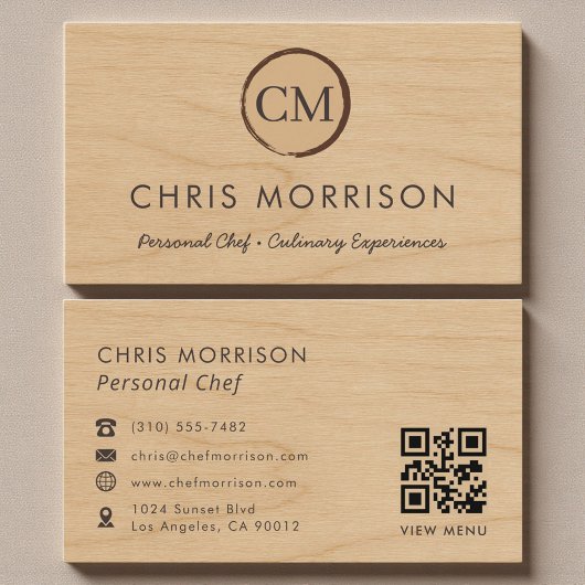 Rustic Wood Catering Personal Chef QR Code Visitekaartje