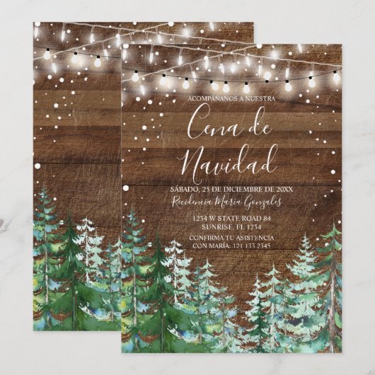 Rustic Wood Cena De Navidad Pine Trees Christmas Kaart (Voorkant / Achterkant)