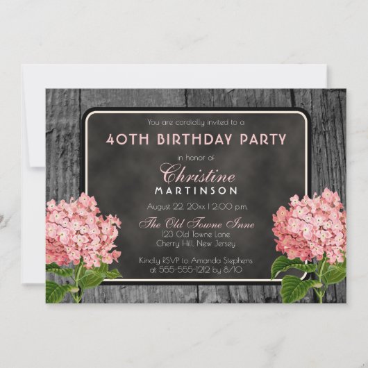 Rustic Wood Chalk  Floral Birthday Party Kaart (Voorkant)