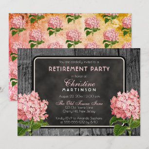 Rustic Wood Chalk  Floral Retirement Party Kaart