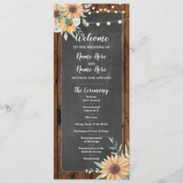 Rustic Wood Chalk Sunflower Wedding Programme Programmakaart