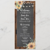 Rustic Wood Chalk Sunflower Wedding Programme Programmakaart (Voorkant)