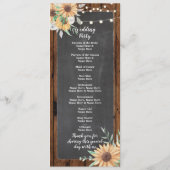 Rustic Wood Chalk Sunflower Wedding Programme Programmakaart (Achterkant)