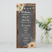 Rustic Wood Chalk Sunflower Wedding Programme Programmakaart (Staand voorkant)