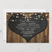 Rustic Wood Chalkboard Heart String Lights Wedding Kaart (Voorkant)