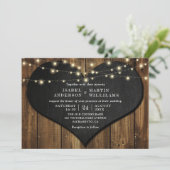Rustic Wood Chalkboard Heart String Lights Wedding Kaart (Staand voorkant)