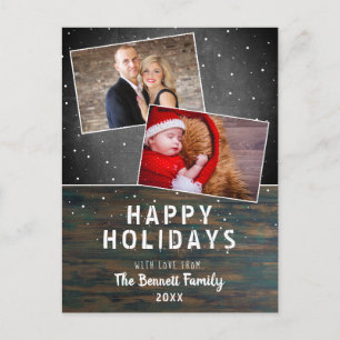 Rustic Wood Chalkboard Sneeuw 2 Kerstmis Briefkaart