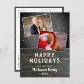 Rustic Wood Chalkboard Sneeuw 2 Kerstmis Briefkaart (Voorkant / Achterkant)