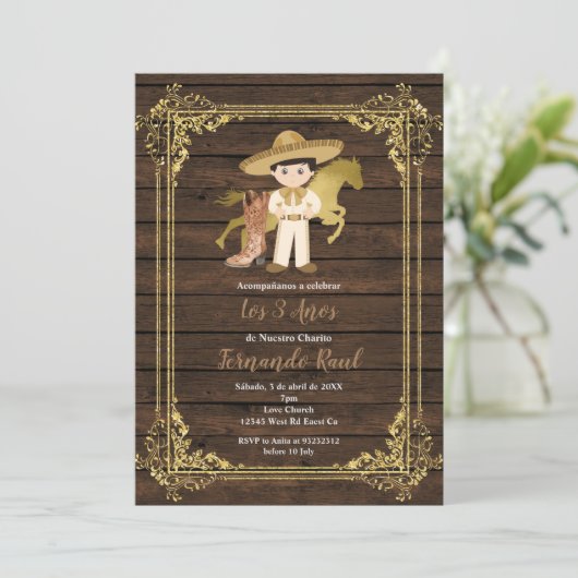 Rustic Wood Charro Tres Anos Kaart (Staand voorkant)