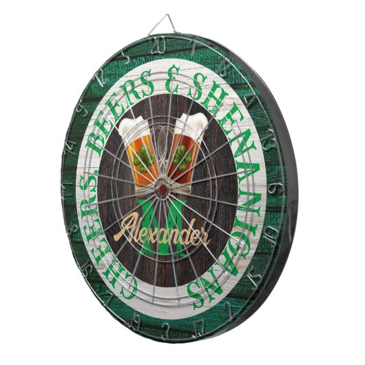 Rustic Wood Cheers Beers Shenanigans Dartbord (Voorkant Rechts)
