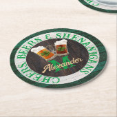 Rustic Wood Cheers Beers Shenanigans Ronde Kartonnen Onderzetter (Gebogen)