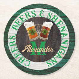 Rustic Wood Cheers Beers Shenanigans Ronde Kartonnen Onderzetter
