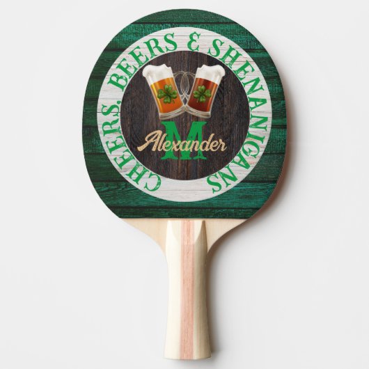 Rustic Wood Cheers Beers Shenanigans Tafeltennisbatje (Voorkant)