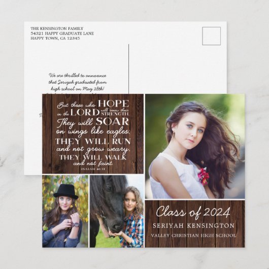 Rustic Wood Christelijk Afstuderen Jesaja 40 Briefkaart (Voorkant / Achterkant)