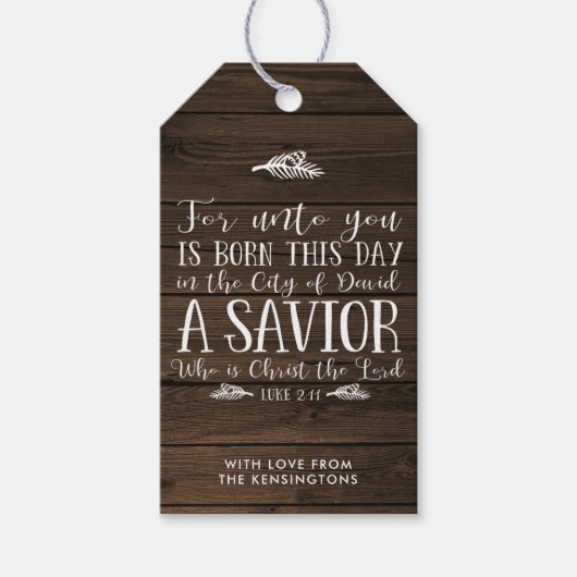 Rustic Wood Christelijk kerstfeestdag Cadeaulabel (Voorkant)