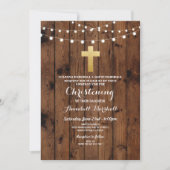 Rustic Wood Christening of Baptism Gold Cross Kaart (Voorkant)