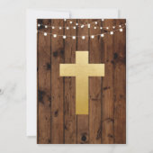 Rustic Wood Christening of Baptism Gold Cross Kaart (Achterkant)