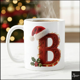 Rustic Wood Christmas Letter B String Lights Koffiemok