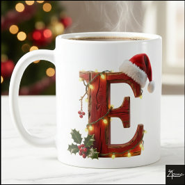 Rustic Wood Christmas Letter E String Lights Koffiemok