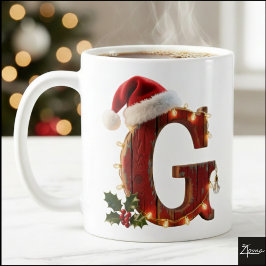 Rustic Wood Christmas Letter G String Lights Koffiemok