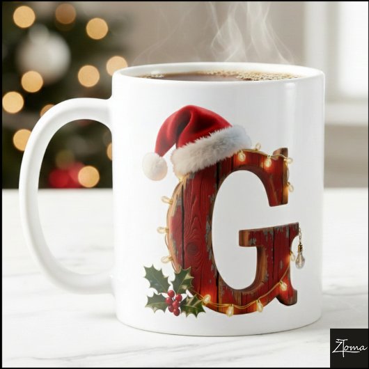 Rustic Wood Christmas Letter G String Lights Koffiemok