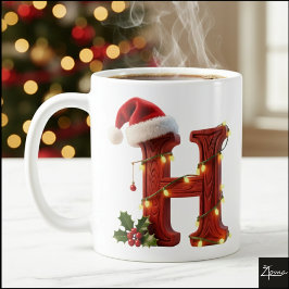 Rustic Wood Christmas Letter H String Lights Koffiemok
