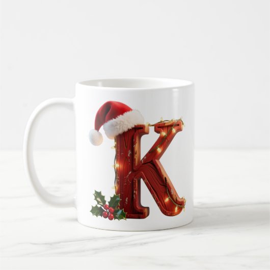 Rustic Wood Christmas Letter K String Lights Koffiemok (Links)