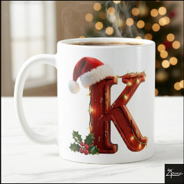Rustic Wood Christmas Letter K String Lights Koffiemok
