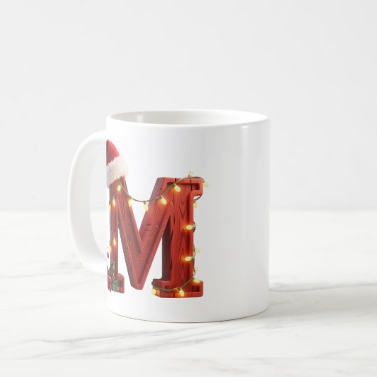 Rustic Wood Christmas Letter M String Lights Koffiemok (Voorkant links)