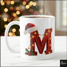 Rustic Wood Christmas Letter M String Lights Koffiemok