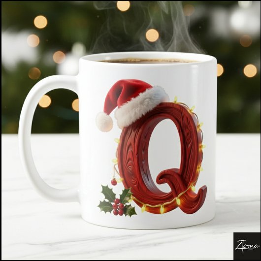 Rustic Wood Christmas Letter Q String Lights Koffiemok