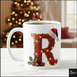 Rustic Wood Christmas Letter R String Lights Koffiemok