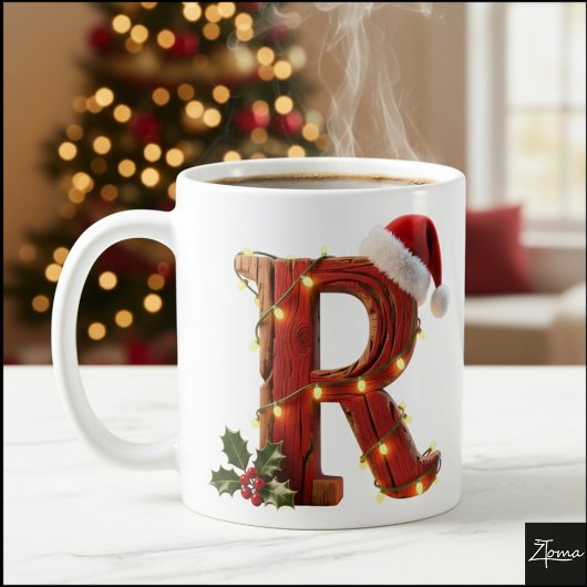Rustic Wood Christmas Letter R String Lights Koffiemok