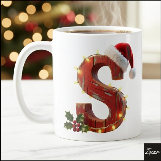 Rustic Wood Christmas Letter S String Lights Koffiemok
