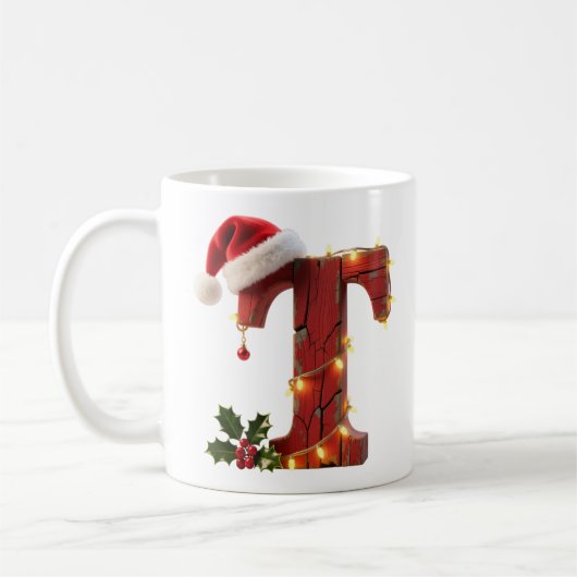 Rustic Wood Christmas Letter T String Lights Koffiemok (Links)