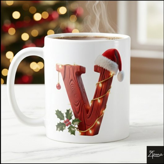 Rustic Wood Christmas Letter V String Lights Koffiemok
